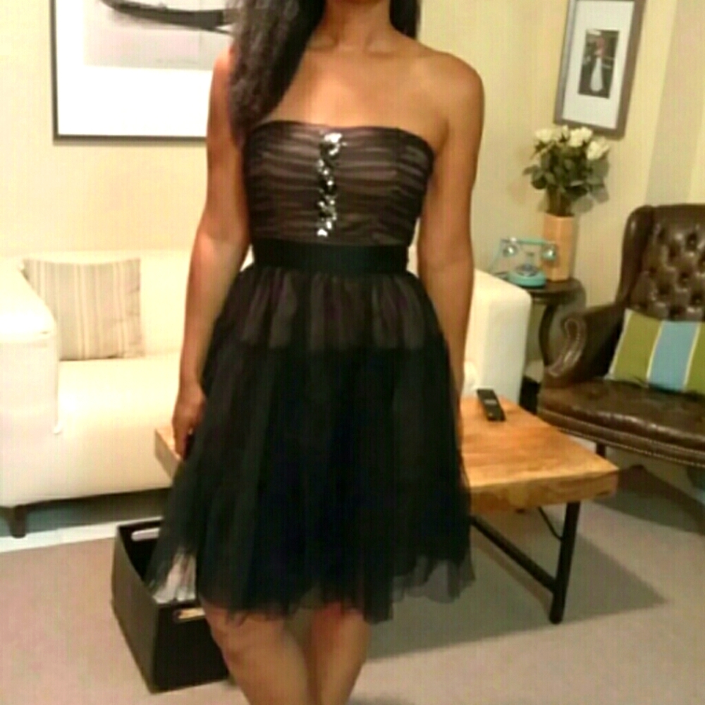 Black Strapless Tulle Dress